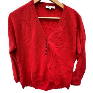 Madewell Asherton Henley Sweater Womens Medium Wool Alpaca Waffle Knit Red Xmas‎